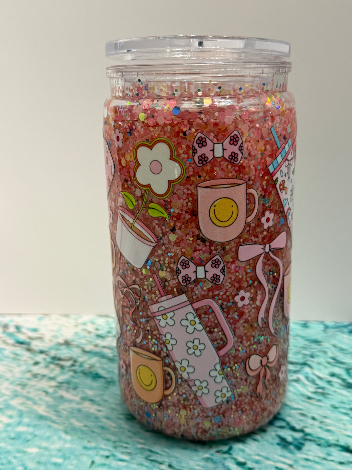 16oz Pink GLITTER with Coffee Wrap