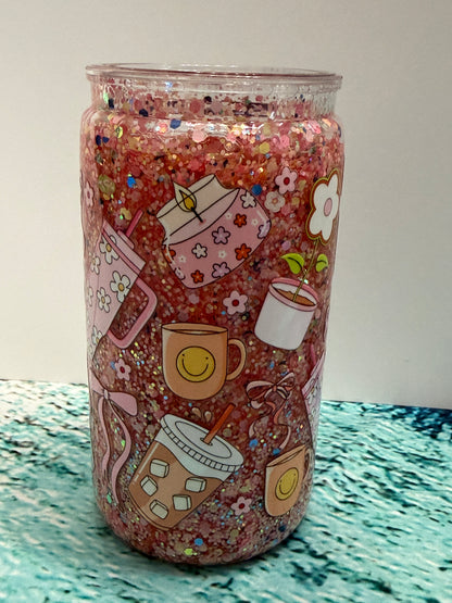 16oz Pink GLITTER with Coffee Wrap