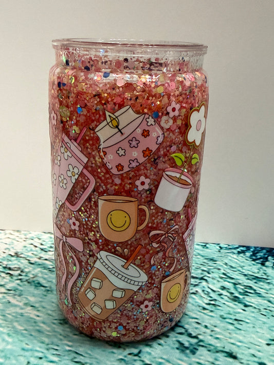 16oz Pink GLITTER with Coffee Wrap