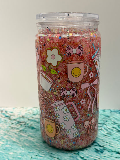 16oz Pink GLITTER with Coffee Wrap