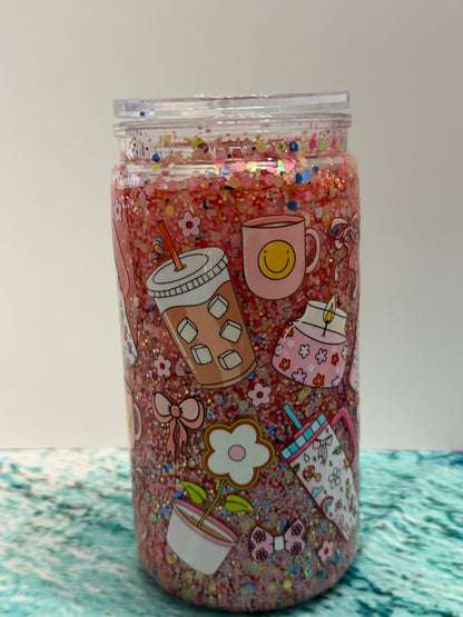 16oz Pink GLITTER with Coffee Wrap