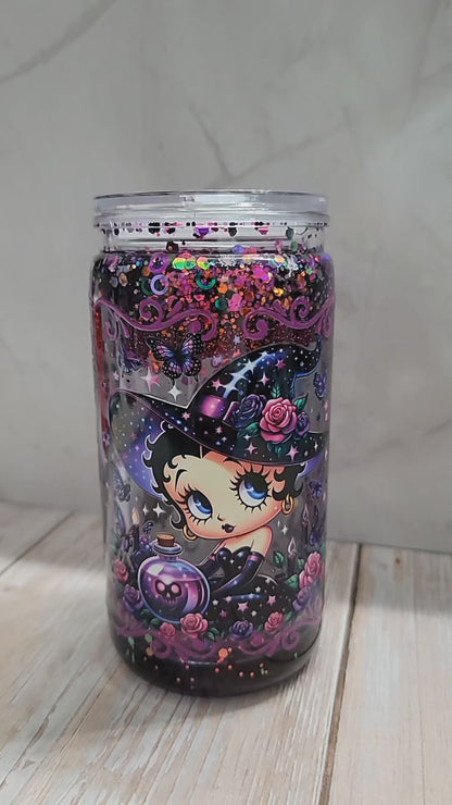 Midnight Magic Betty Boop Glitter Snowglobe Cup – 16 oz