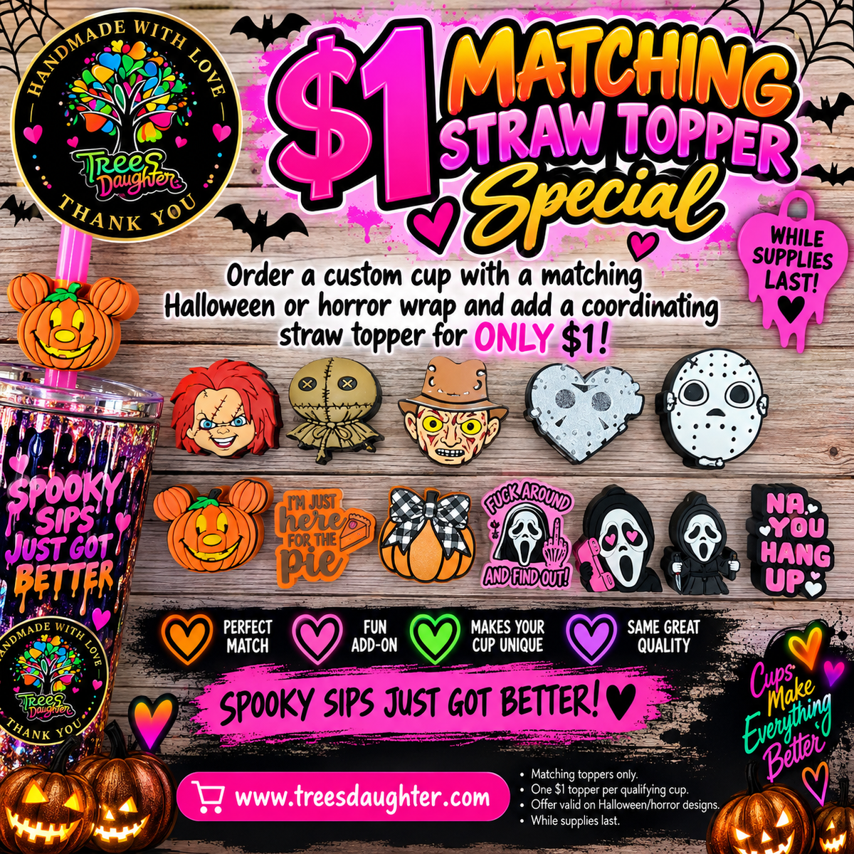 $1 Matching Halloween/Horror Straw Topper Add-On