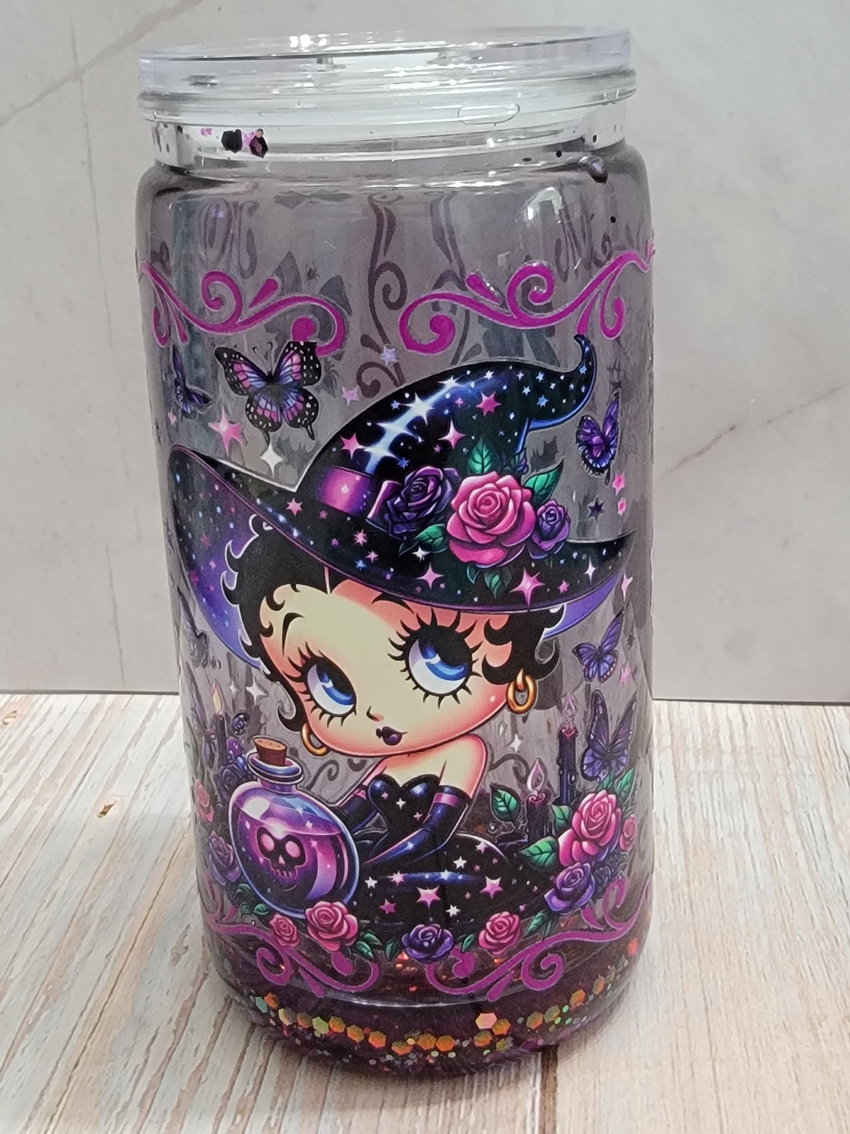 Midnight Magic Betty Boop Glitter Snowglobe Cup – 16 oz